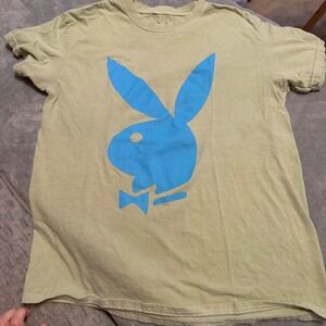 Playboy Rabbit Head Logo Graphic T-Shirt Olive Green Blue Mens Small 2021 Cotton
